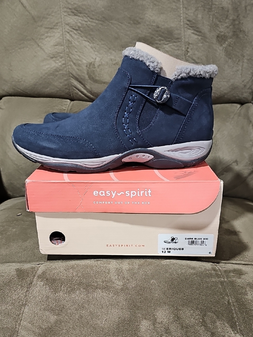 Easy Spirit Dark Blue Women's Faux-Shearling Ankle Booties